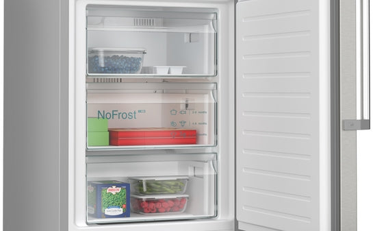 iQ500 Freistehende Kühl-Gefrier-Kombination mit Gefrierbereich unten 203 x 60 cm Gebürsteter Stahl AntiFingerprint, Total noFrost KG39NAIBT