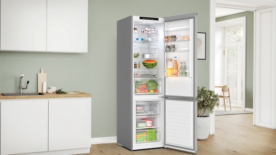 Serie 4 Freistehende Kühl-Gefrier-Kombination mit Gefrierbereich unten 203 x 60 cm Metall-Optik, Total No Frost KGN392LBF