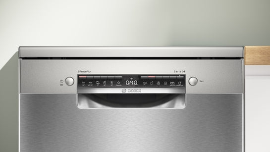 Serie 4 Freistehender Geschirrspüler 60 cm Gebürsteter Stahl mit Anti-Fingerprint SMS4EVI08E