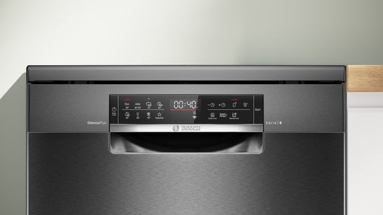 Serie 6 Freistehender Geschirrspüler 60 cm Gebürsteter schwarzer Stahl mit Anti-Fingerprint SMS6ECC12E