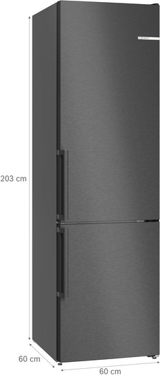 Serie 4 Freistehende Kühl-Gefrier-Kombination mit Gefrierbereich unten 203 x 60 cm Gebürsteter schwarzer Stahl AntiFingerprint KGN39VXBT
