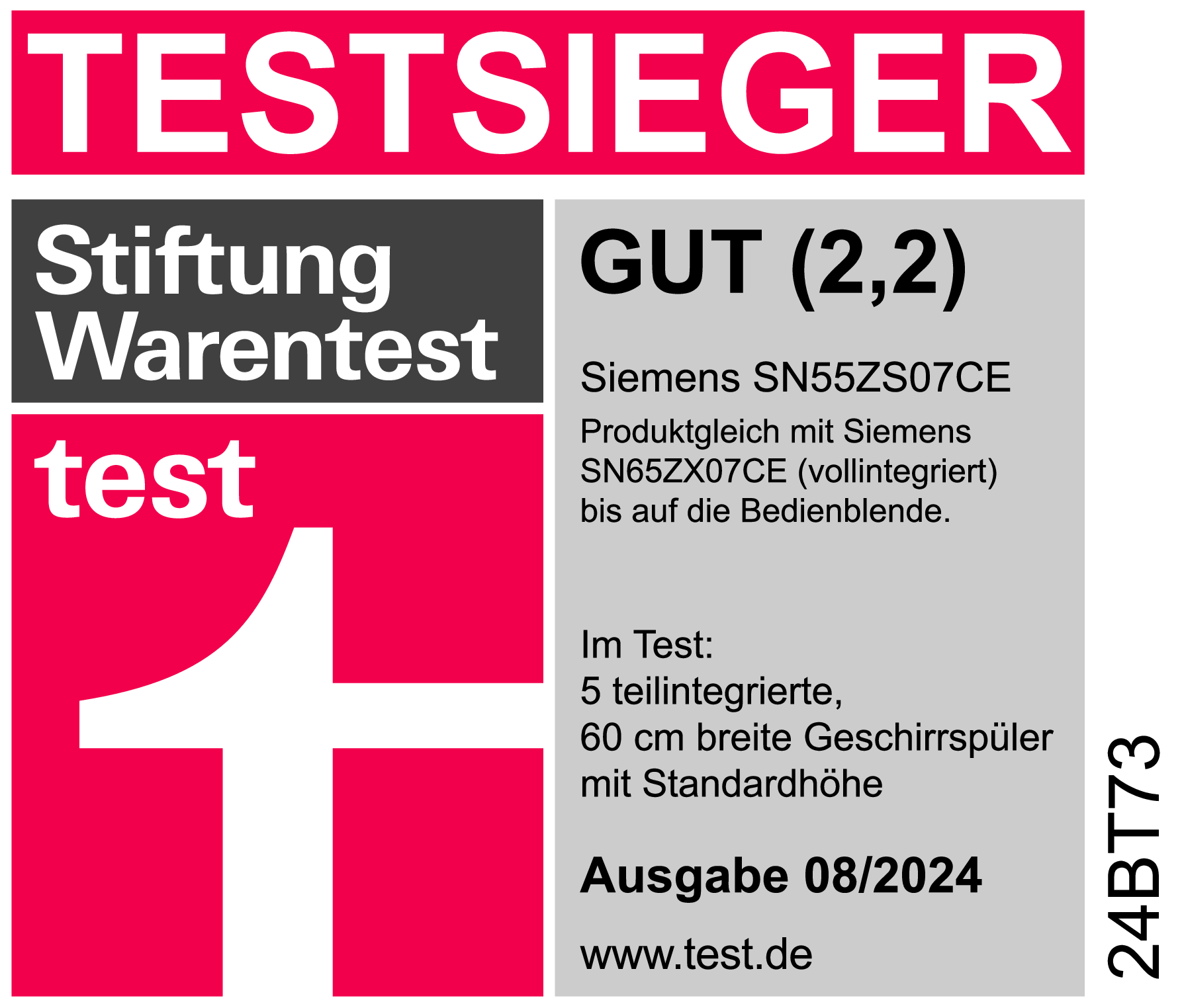 iQ500 Teilintegrierter Geschirrspüler 60 cm Gebürsteter Stahl SN55ZS07CE