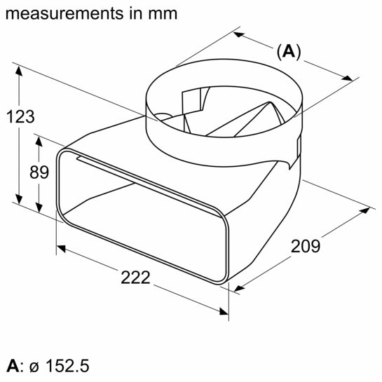 Adapterrohrstück ⌀ 150 mm, 90 ° rund-flach HZ9VDSI1