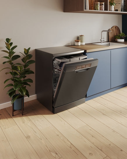 Serie 6 Freistehender Geschirrspüler 60 cm Gebürsteter schwarzer Stahl mit Anti-Fingerprint SMS6ECC12E