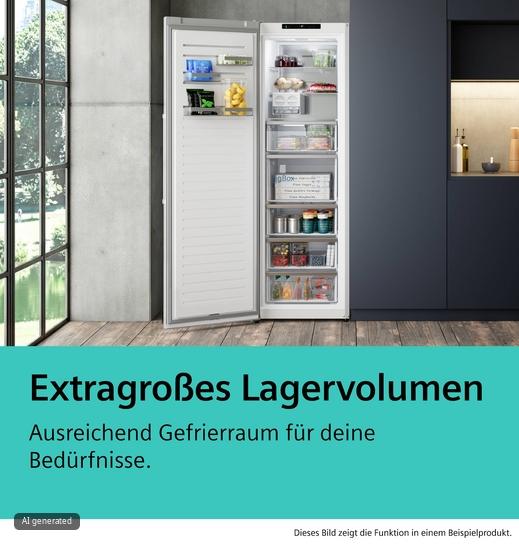 iQ500 Freistehender Gefrierschrank 186.2 x 59.5 cm Gebürsteter schwarzer Stahl AntiFingerprint GS36NAXCG